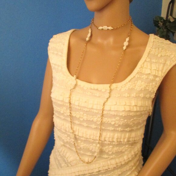 HOBE 53" Floral Milk Glass Gold Chain Convertible Necklace ~ VINTAGE Designer - Picture 4 of 14